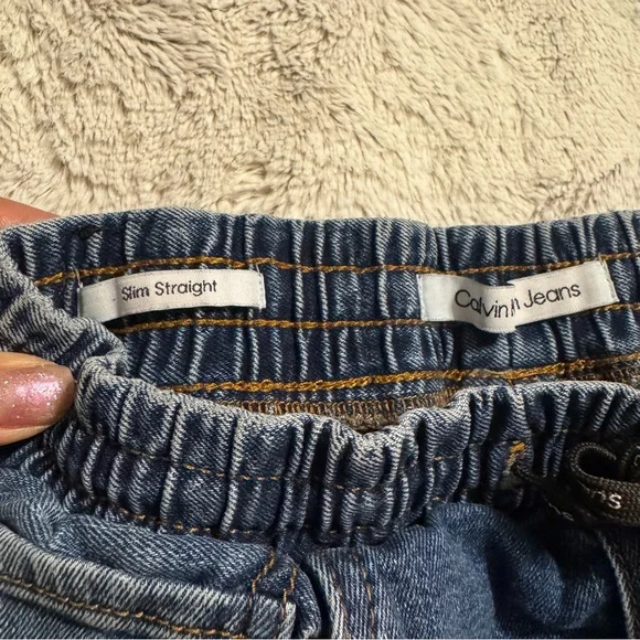 Calvin Klein Boys' Slim Straight Stretch Drawstring Denim Jeans Sz 8 - Picture 3 of 8